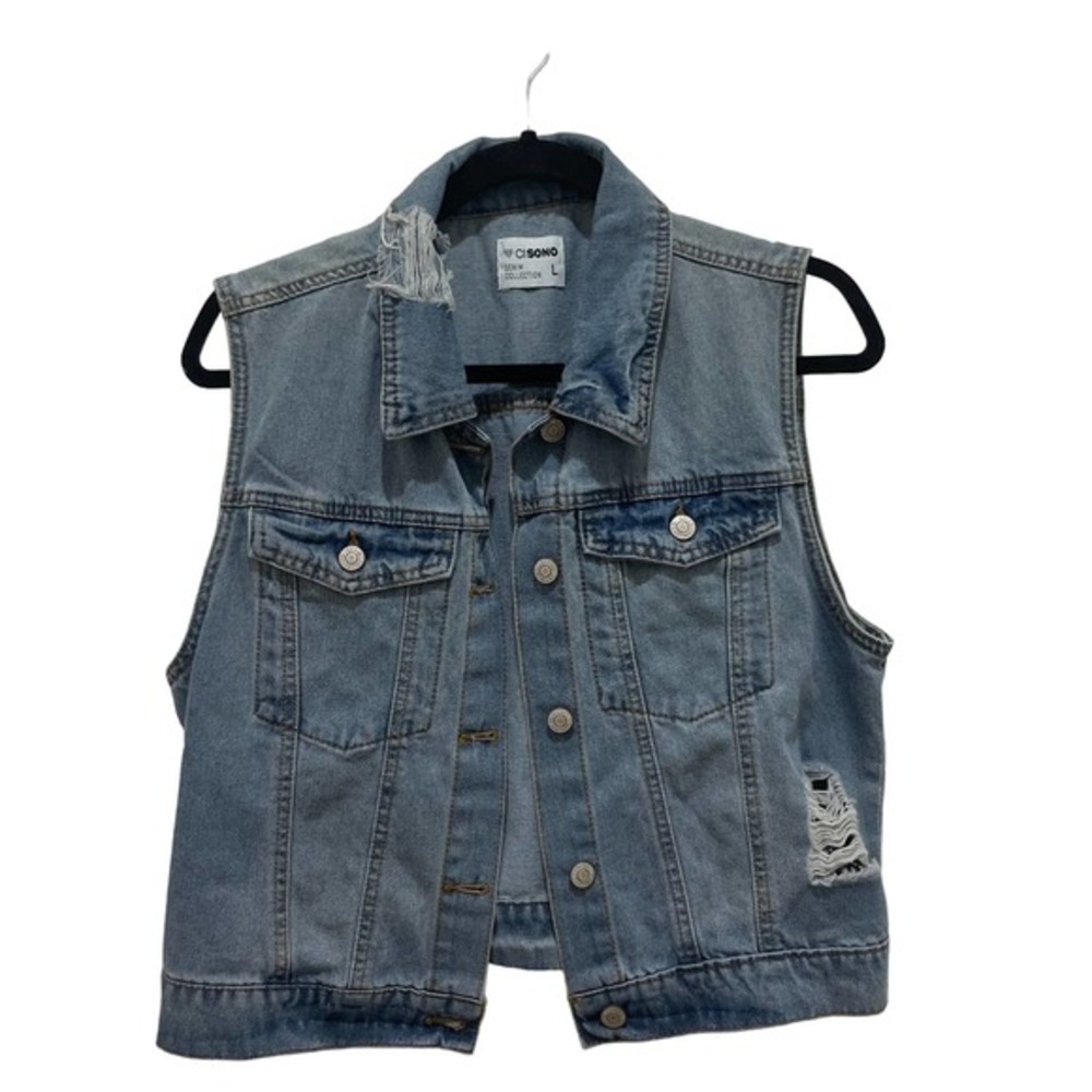 Ci Sono Distressed Light Denim Wash Vest Large